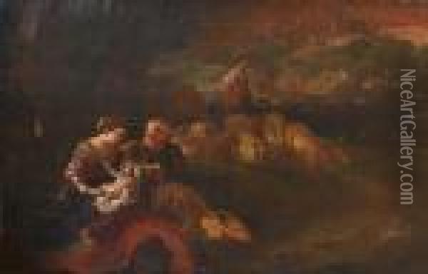 An Extensive Landscape With The Rest On The Flight Into Egypt Oil Painting - Antonio Maria Vassallo
