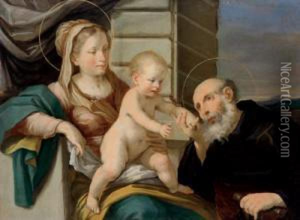 La Madonna Con Il Bambino E Un Santo Oil Painting - Francesco Giovanni Gessi