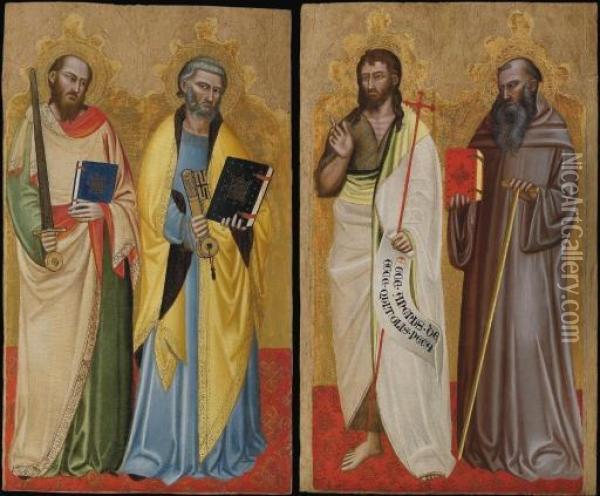 Saints Peter And Paul; And Saints John The Baptist And Benedict: Lateral Panels Of An Altarpiece Oil Painting - Niccolo Di Tommaso