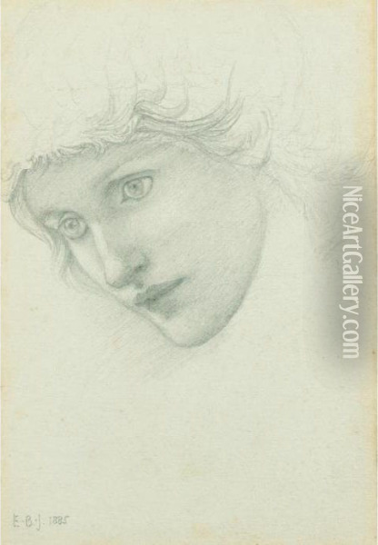Study Of A Head Oil Painting - Sir Edward Coley Burne-Jones