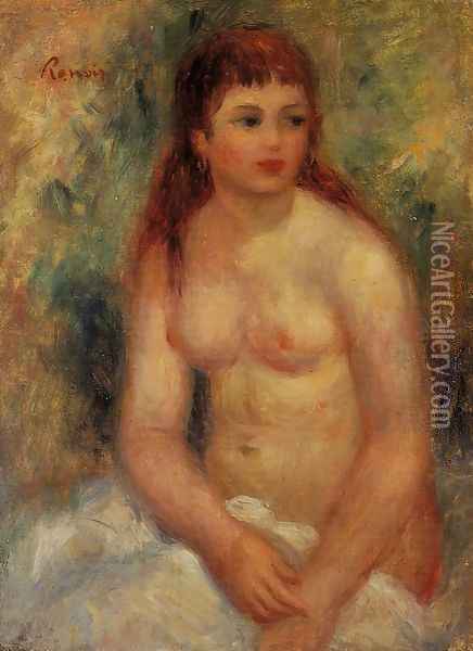 Seated Young Woman Nude Oil Painting - Pierre Auguste Renoir