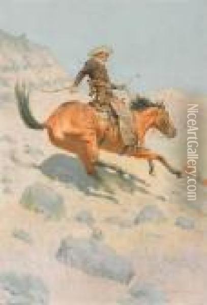 Title: The Cowboy Oil Painting - Frederic Remington