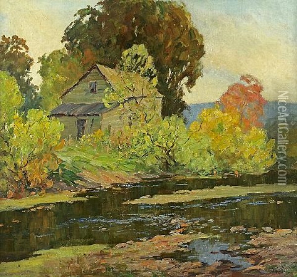 House By A Pond Oil Painting - Jess Hobby