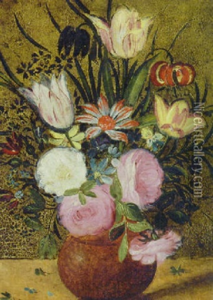 Roses, Carnations, Tulips And Other Flowers In A Vase Oil Painting - Ambrosius Brueghel