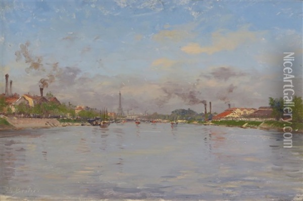 Bords De La Seine, A Billancourt Oil Painting - Charles Alexandre Bertier