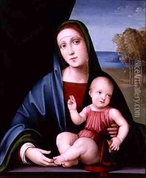 Madonna and Child Sitting on a Parapet with a Goldfinch Oil Painting - Francesco Francia