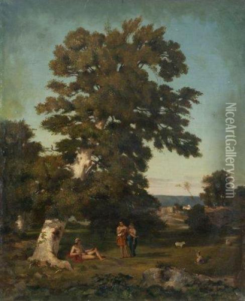 Scene Mythologique Sous Un Arbre Oil Painting - Theodore Caruelle d' Aligny