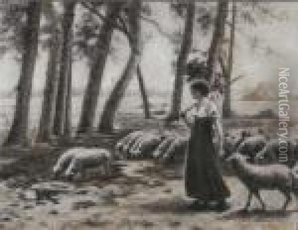 Sherpherdess Tending To Her Flock Oil Painting - Claude Emile Schuffenecker