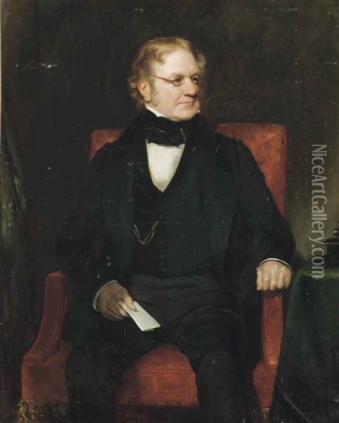 Portrait Of Thomas Richter, Three-quarter-length, Seated In A Black Suit, With A Paper In His Right Hand Oil Painting - Henry William Pickersgill
