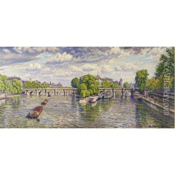 Le Pont Neuf A Paris (juillet Nuageux No. 2) Oil Painting - Gustave Camille Gaston Cariot
