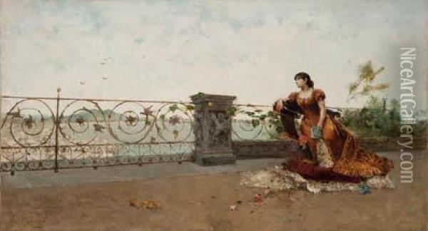 Joven Desde Una Terraza Oil Painting - Francisco Miralles Galup