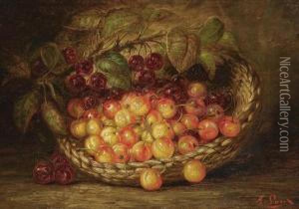 American Cherries In A Basket Oil Painting - August Laux