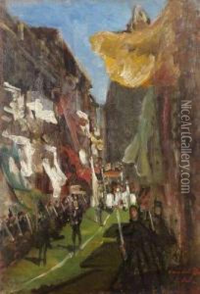 Procession De Notre-dame De Guadeloupe A Fontarabie Oil Painting - Gustave Colin