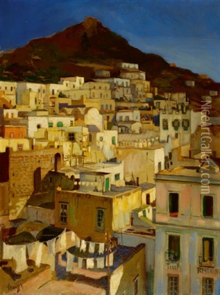 View Of A Mountain City Oil Painting - Gerardus Hendrik Grauss