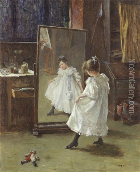 The Studio Mirror Oil Painting - Charles Martin Hardie