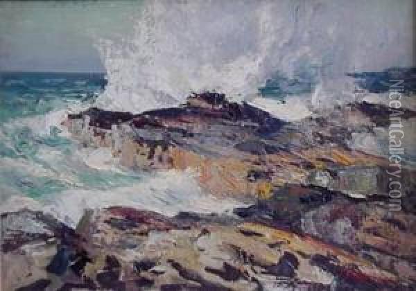 Waves Against The Rocks Oil Painting - Abraham Jacobi Bogdanove