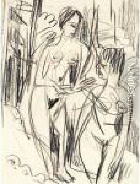 Two Female Nudes (#) Portrait Of A Woman Oil Painting - Ernst Ludwig Kirchner