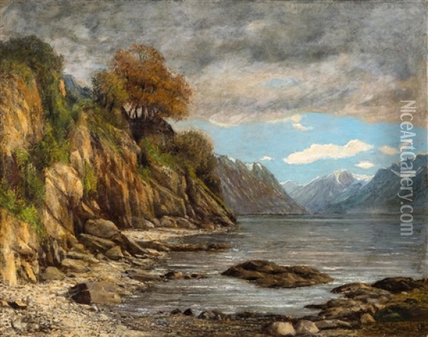 Paysage De Lac Leman Dans Les Alpes Oil Painting - Cherubino Pata