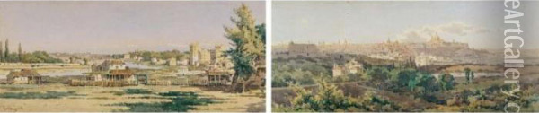 Two Views Of The Italian Campagna, A Pair Oil Painting - Angelos Giallina
