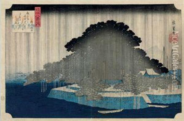 Karasaki Yau Oil Painting - Utagawa or Ando Hiroshige