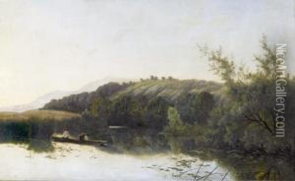 Sommerliche Flussuferpartie Mit Teich. Oil Painting - Edwin H., Boddington Jnr.