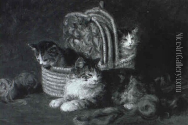 Drei Spielende Katzen Im Korb Oil Painting - Louis Eugene Lambert