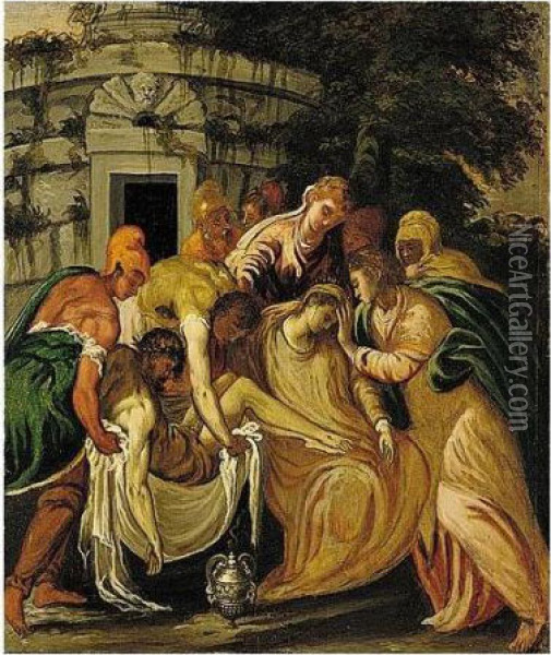 The Entombment Of Christ Oil Painting - Andrea Meldolla Schiavone