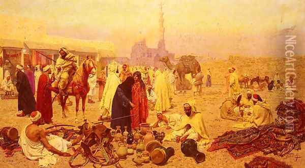 An Arabian Market Oil Painting - Giulio Rosati