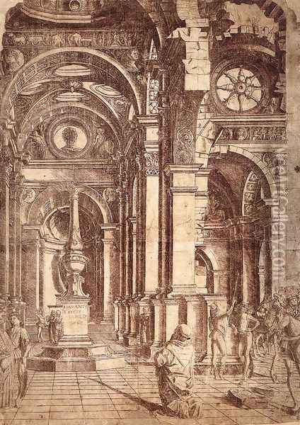 Interior of a Church c. 1480 Oil Painting - Donato Bramante