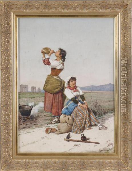 Two Peasant Girls Oil Painting - Filippo Indoni