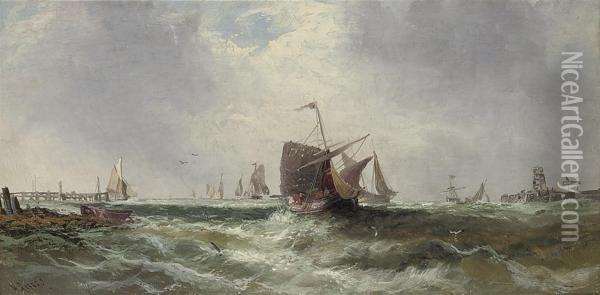 The Returning Fishing Fleet; And Hulks And Fishing Vessels Ininshore Waters (one Illustrated) Oil Painting - J. Rogers