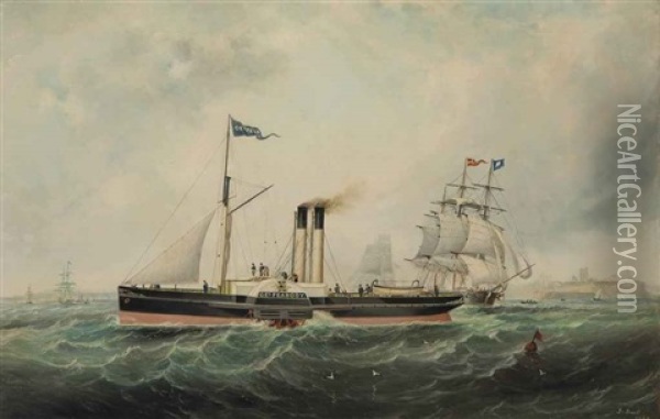 The Paddle Steamer George Peabody Oil Painting - John White Allen Scott