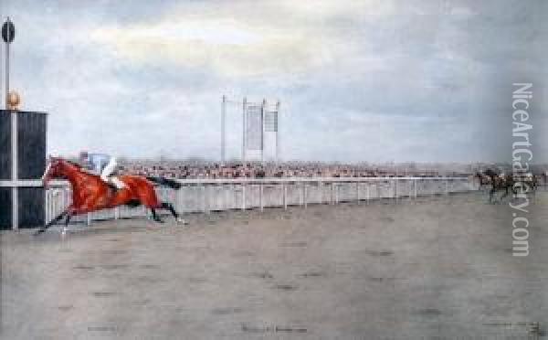The Queen's Prize, Kempton Park, 1932, Won By Scardroy Oil Painting - Isaac Cullin