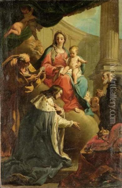 Madonna Col Bambino E I Santi Giuseppe, Francesco Di Paola E Ludovico Di Francia Oil Painting - Gaetano Gandolfi