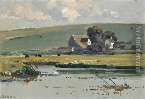On The Windrush, Burford, Oxofordshire Oil Painting - Frederick Milner