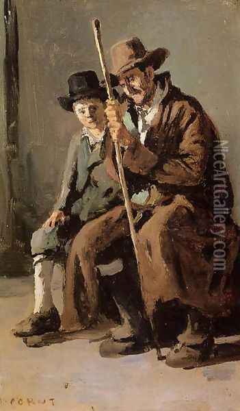 Two Italians, an Old Man and a Young Boy Oil Painting - Jean-Baptiste-Camille Corot