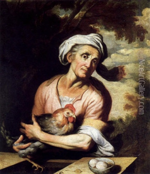 Eine Bauerin Mit Einem Huhn Oil Painting - Joachim von Sandrart the Elder