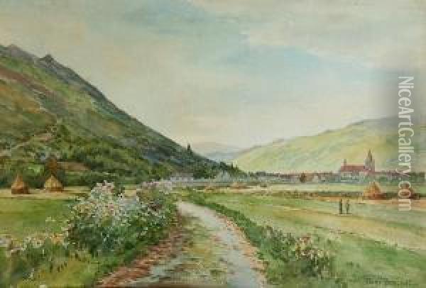 Extensive Country Valley Landscape Oil Painting - Elias Mollineaux Bancroft