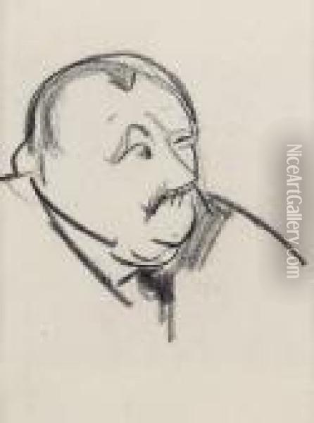 Brustportrat Eines Mannes Mit Schnurbart Oil Painting - Heinrich Zille