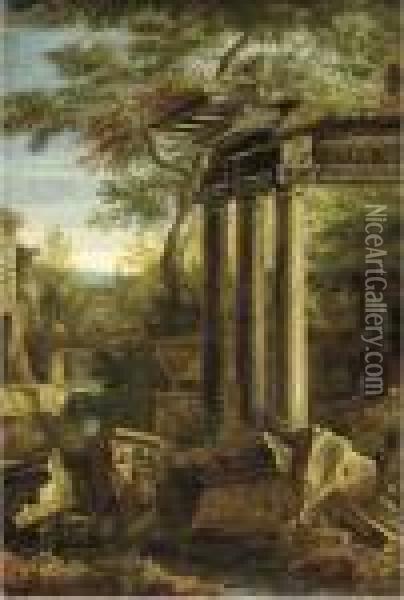 Classical Ruins In A Landscape Oil Painting - Giovanni Ghisolfi