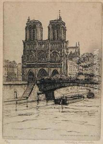 Facade De Notre Dame De Paris No. 2 #75/100 Oil Painting - Caroline Helena Armington