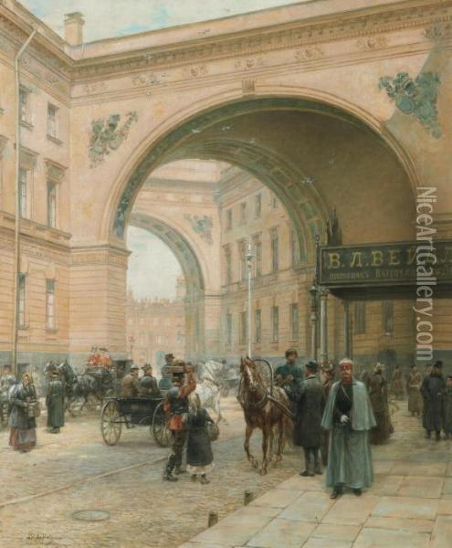 The Triumphal Arch Of The General Staff Building, St. Petersburg Oil Painting - Leon Du Paty