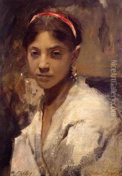Head of a Capri Girl Oil Painting - John Singer Sargent