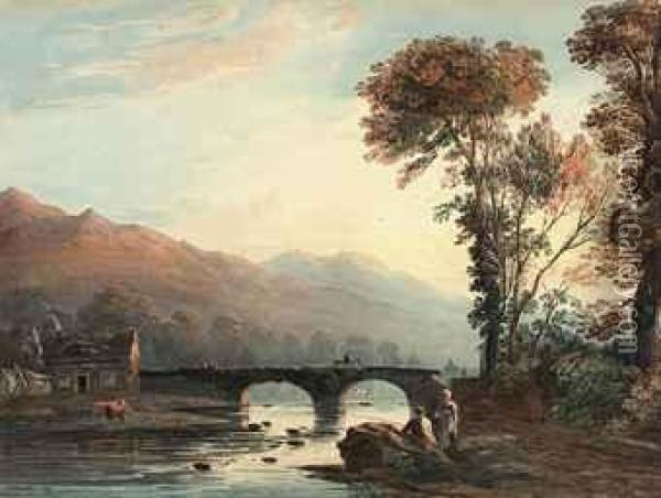 Beddgelert Bridge, North Wales Oil Painting - John Varley
