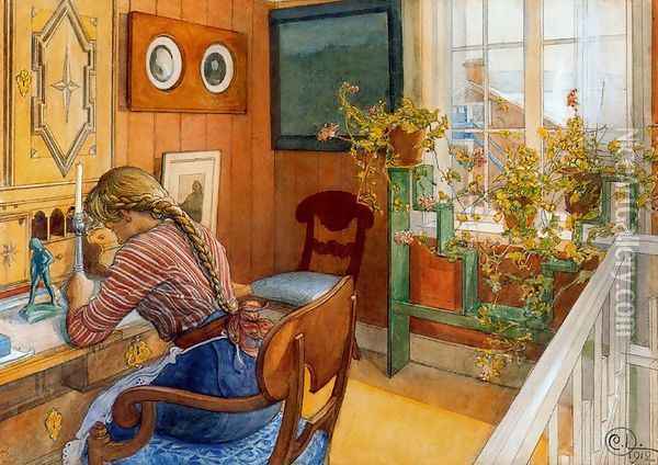 Correspondence Oil Painting - Carl Larsson