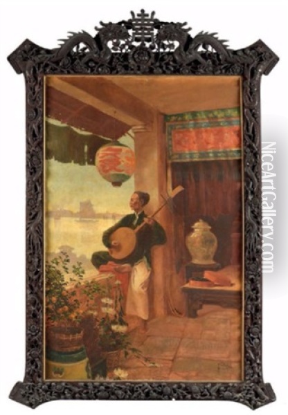 Oriental Sur La Terrasse Oil Painting - Albert Cezard