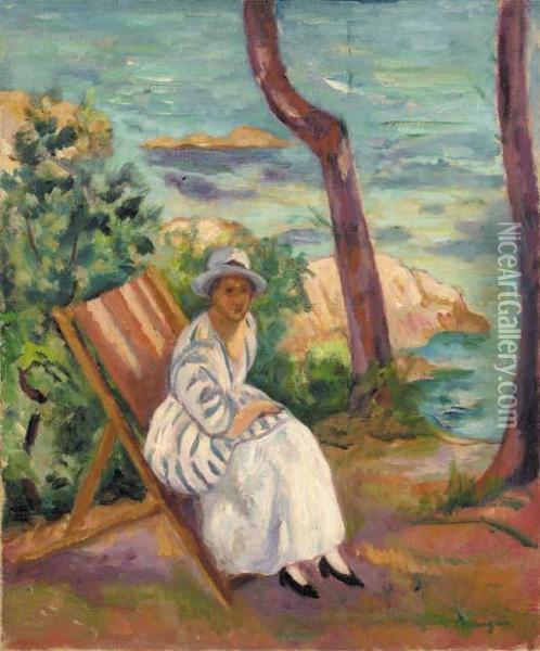 Jeanne Dans Un Transat A L'oustalet Oil Painting - Henri Charles Manguin