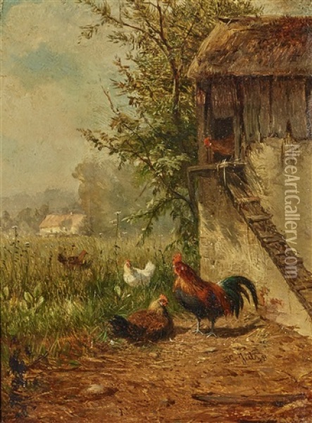 Farmyard Oil Painting - Carl Jutz the Elder