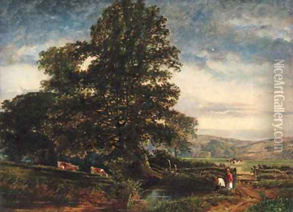 Young anglers in a wooded landscape Oil Painting - Edmund John Niemann