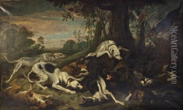 A Boar Hunt, The Kill Oil Painting - Frans Snyders